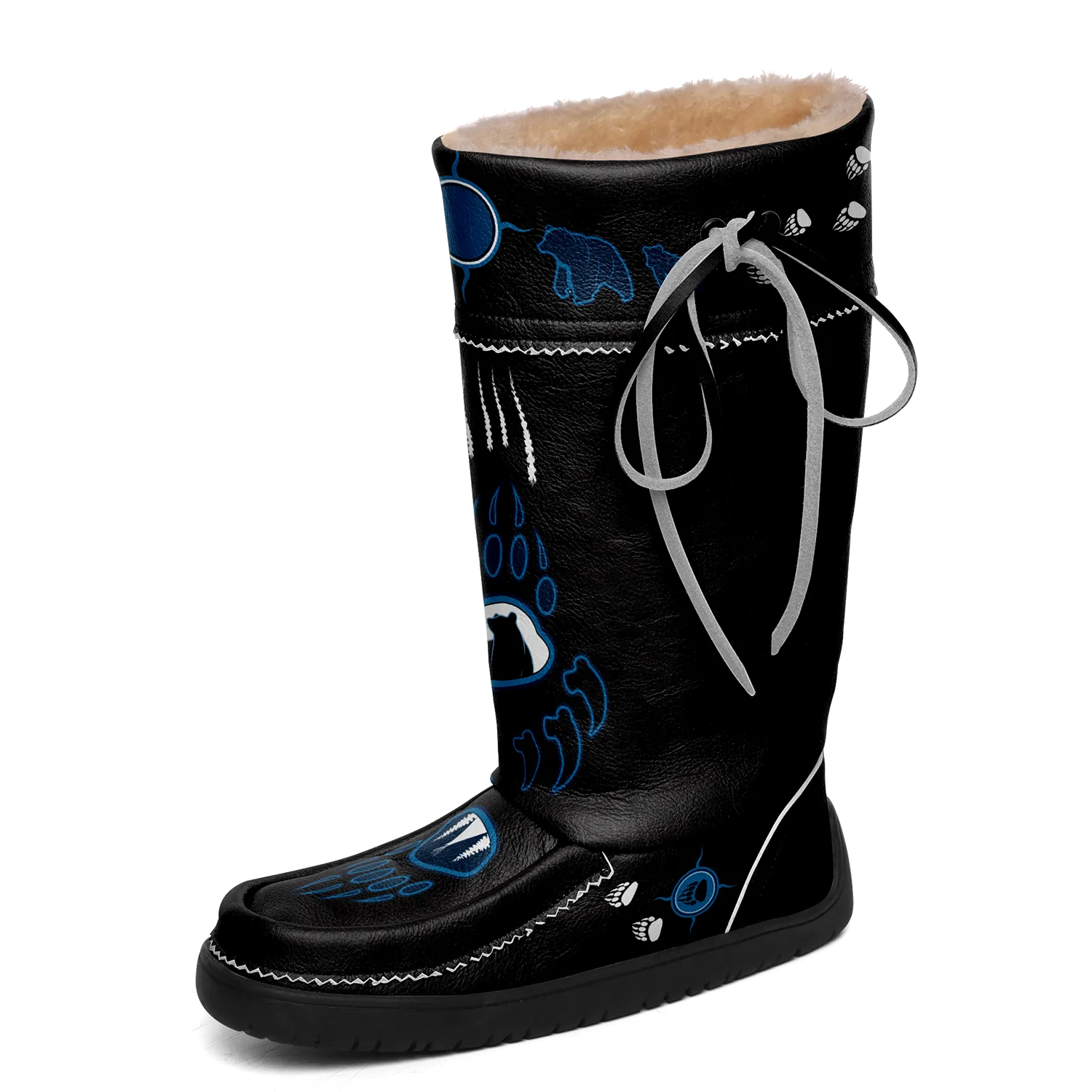 Bear Paw Blue Black Real Leather MocLux