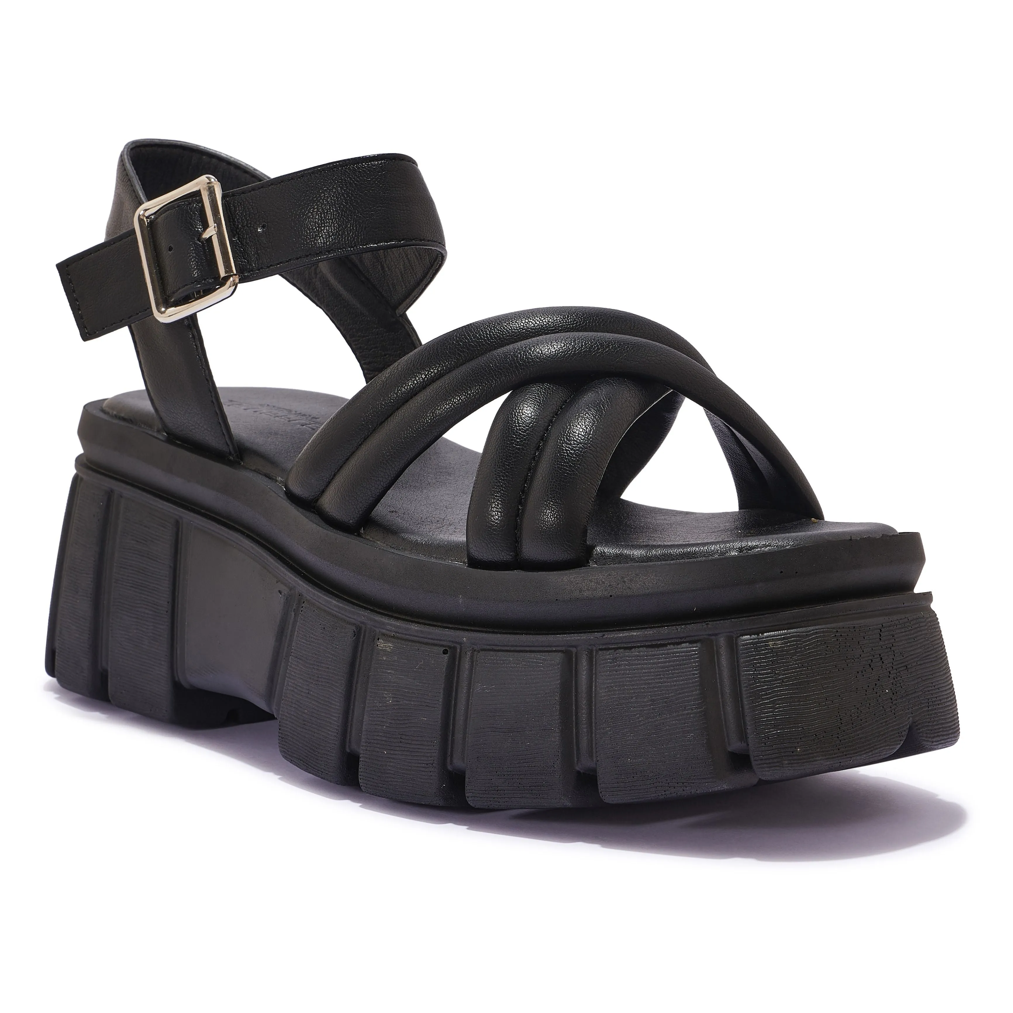 LILU12 – PADDED CROSS-OVER STRAP CLEATED PLATFORM SANDAL