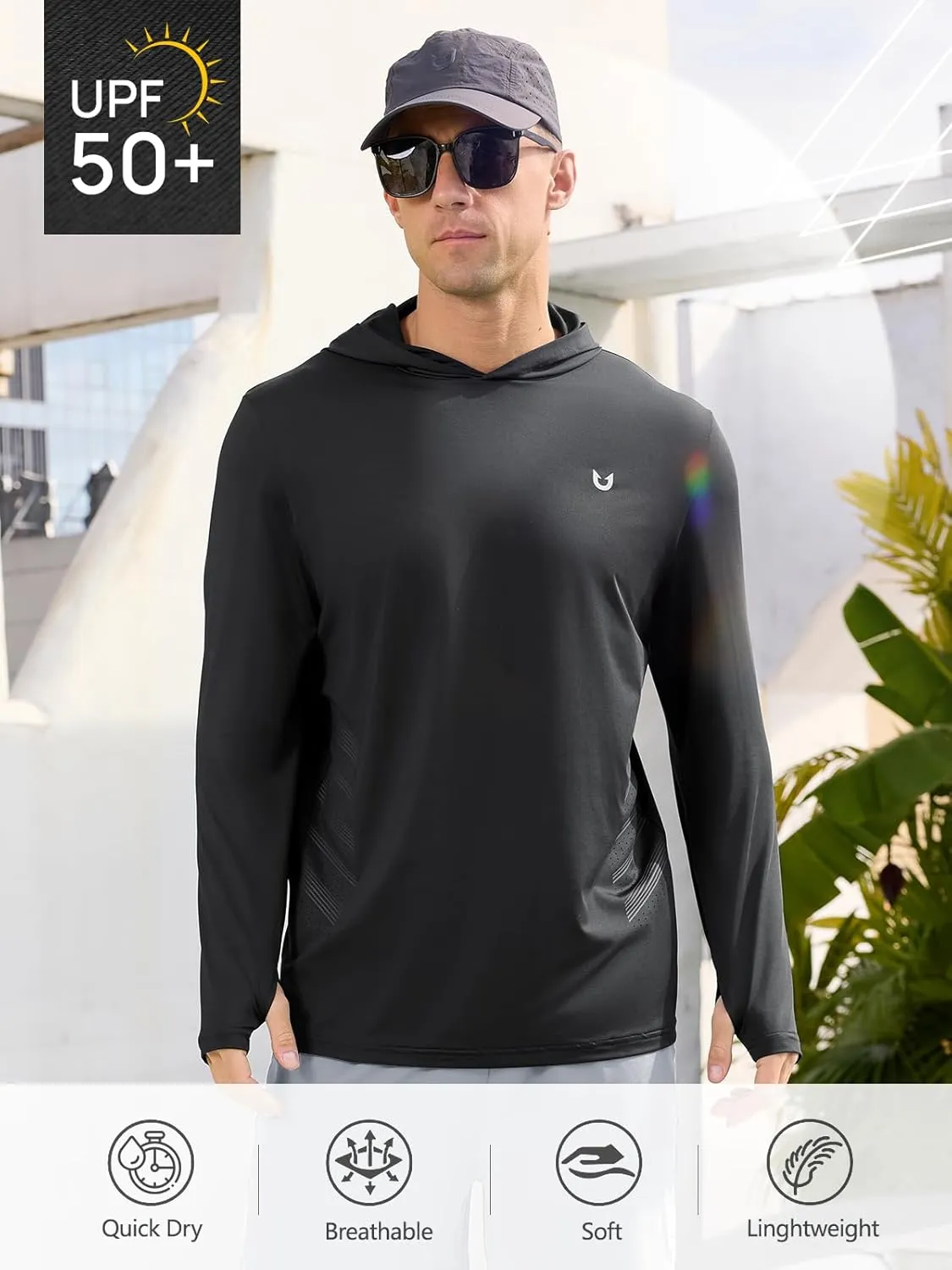 NORTHYARD Men's UPF 50  Long Sleeve Hoodie Shirts Sun Protection Fishing Swim Lightweight Quick Dry Workout UV SPF Rash Guard