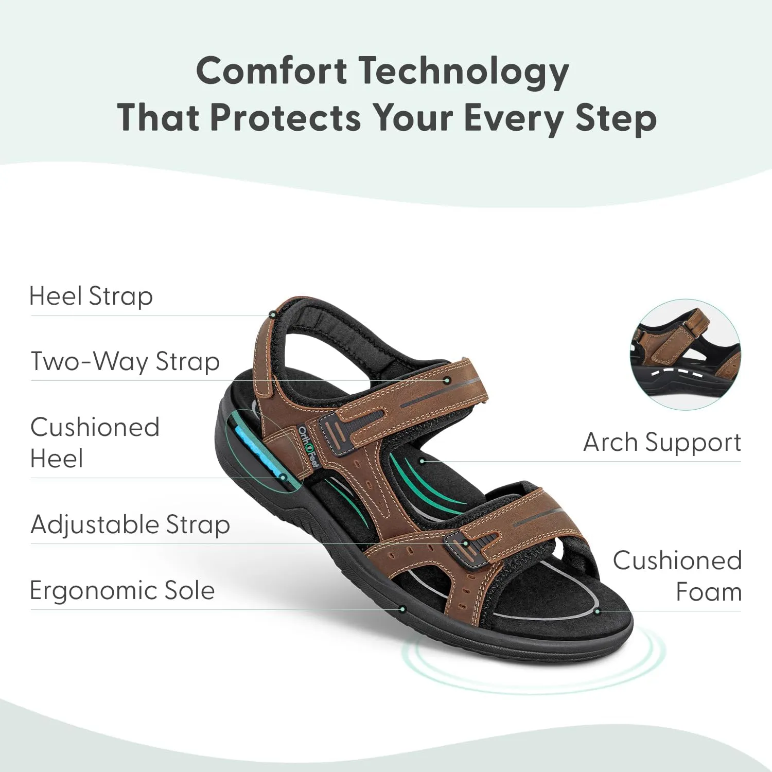 Orthofeet Men's Orthopedic Leather Gemini Adjustable Sandals