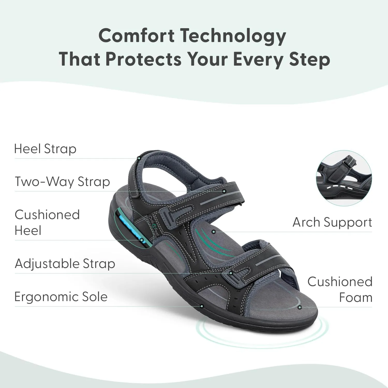 Orthofeet Men's Orthopedic Leather Gemini Adjustable Sandals
