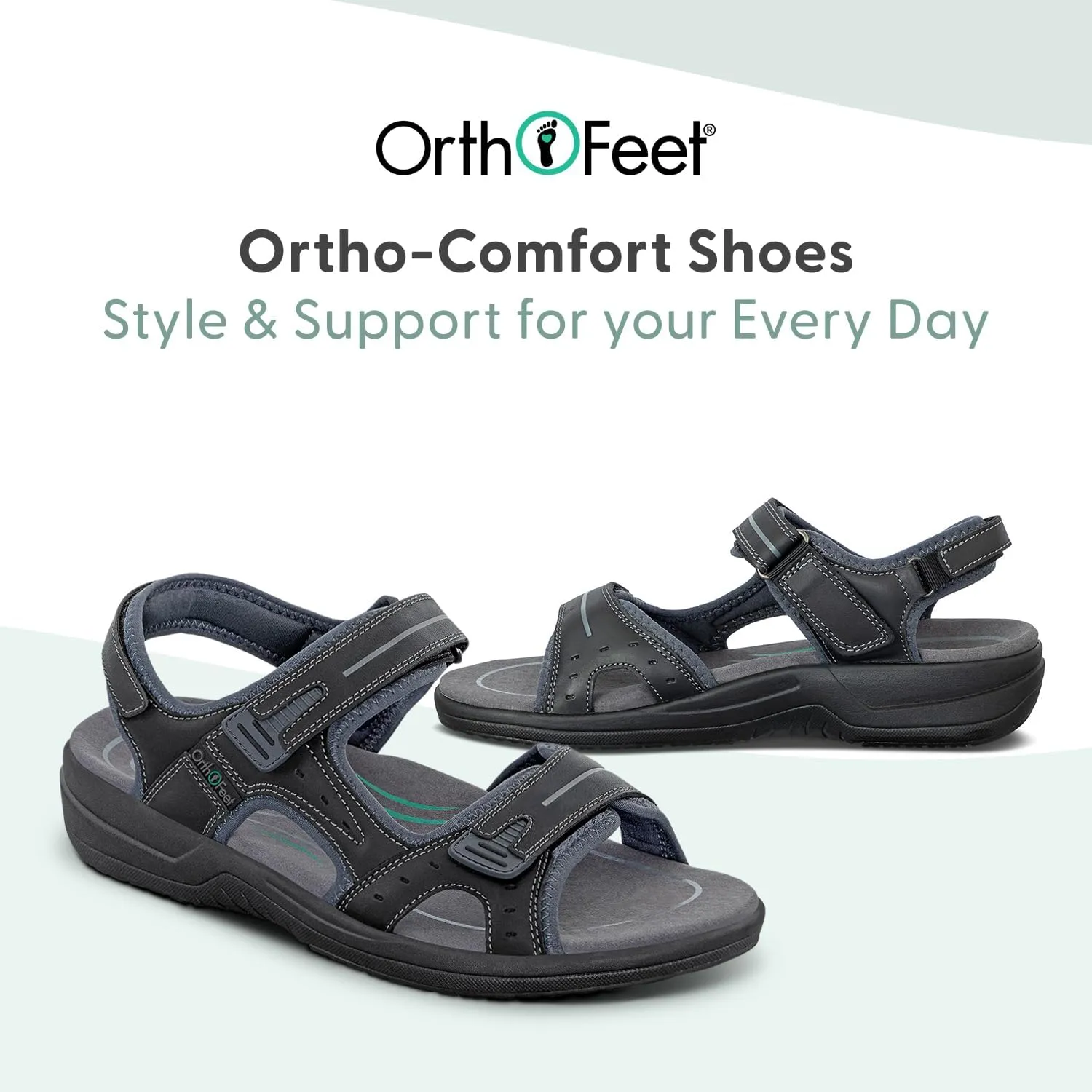 Orthofeet Men's Orthopedic Leather Gemini Adjustable Sandals