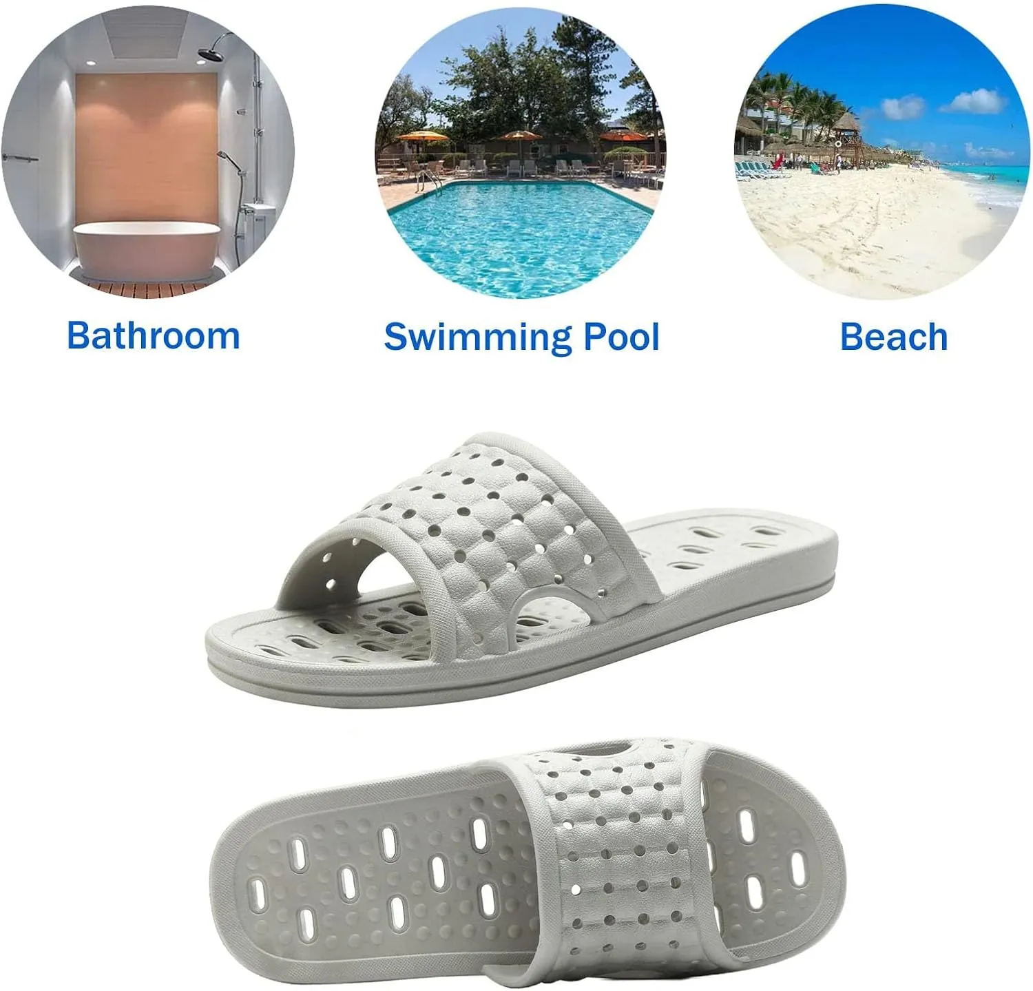 Quick Drying Shower Slippers non-slip Bathroom Slippers Drain Holes Shower Shoes for Women and Men Dorm pool gym