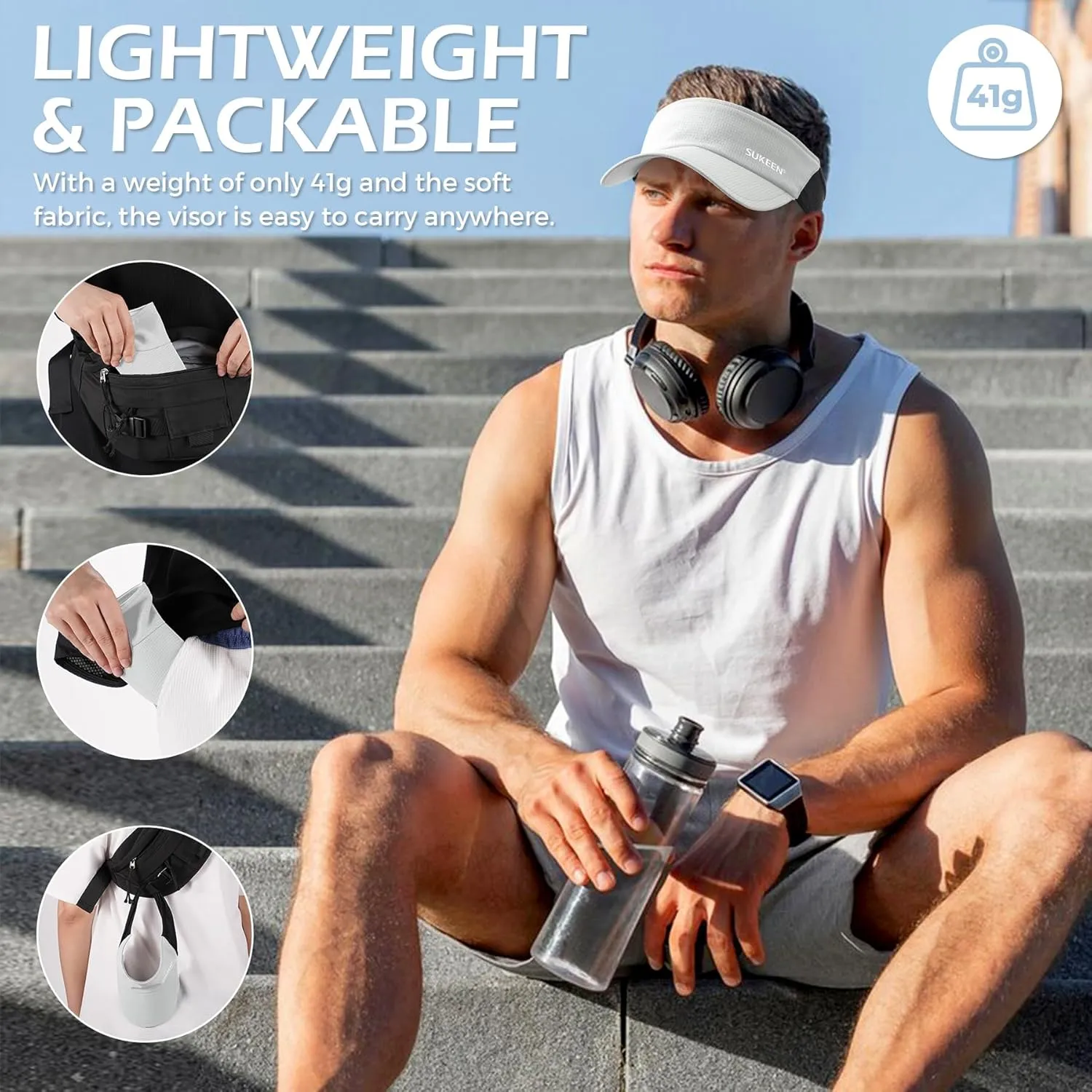 Sukeen Sun Visor Hat for Men Large Head Lightweight Cooling Stretchy Visor Hat for Running, Tennis, Golf, Daily Wear