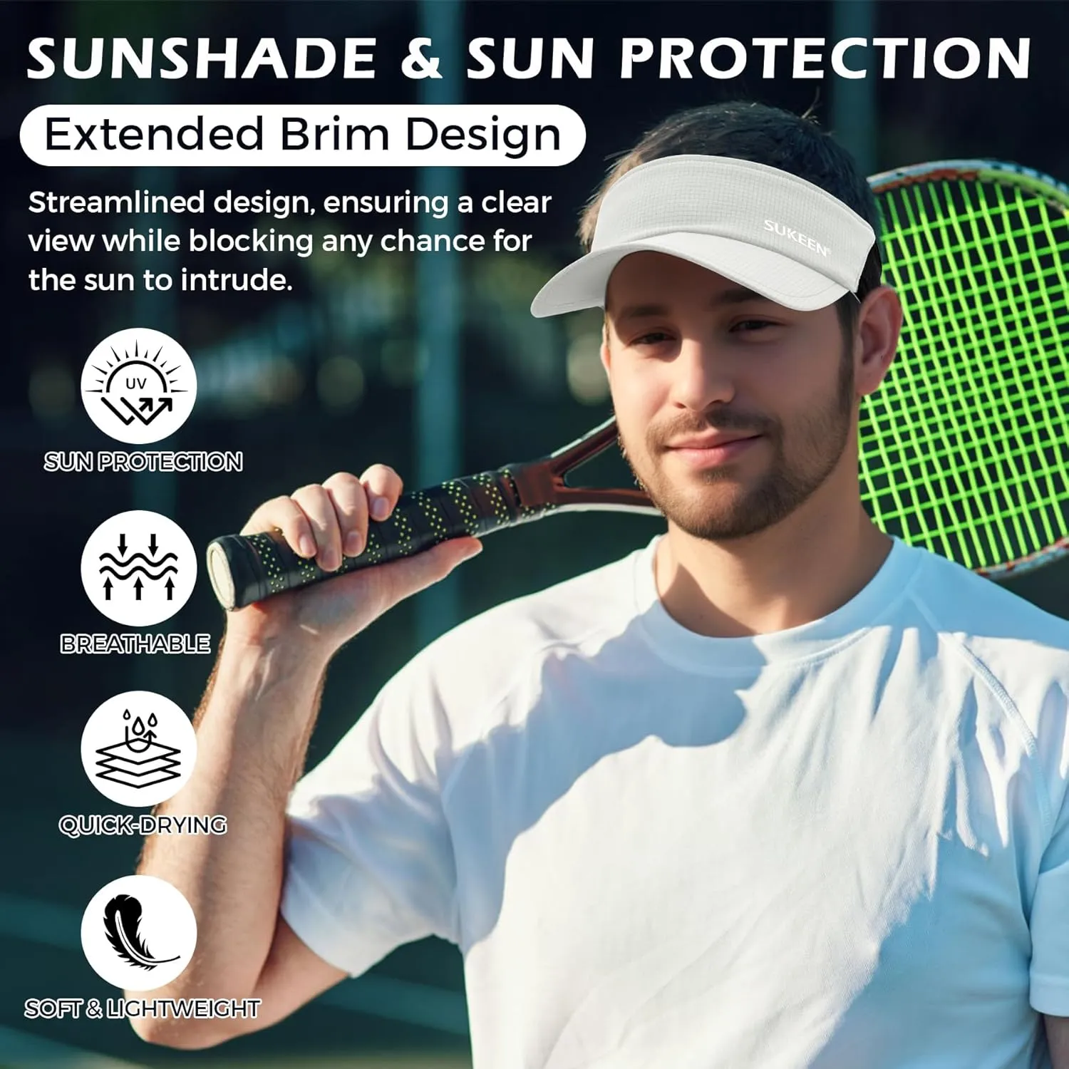 Sukeen Sun Visor Hat for Men Large Head Lightweight Cooling Stretchy Visor Hat for Running, Tennis, Golf, Daily Wear