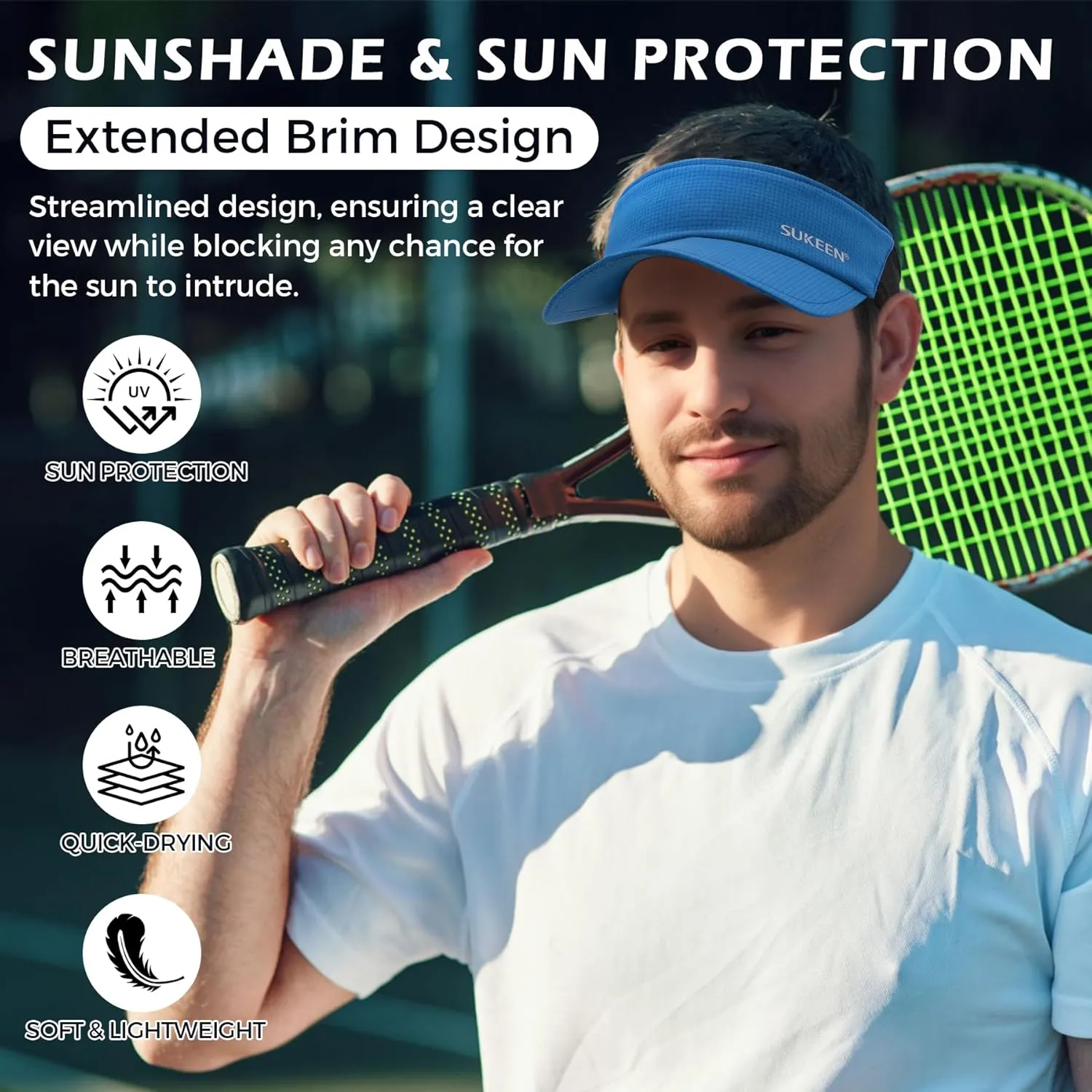 Sukeen Sun Visor Hat for Men Large Head Lightweight Cooling Stretchy Visor Hat for Running, Tennis, Golf, Daily Wear