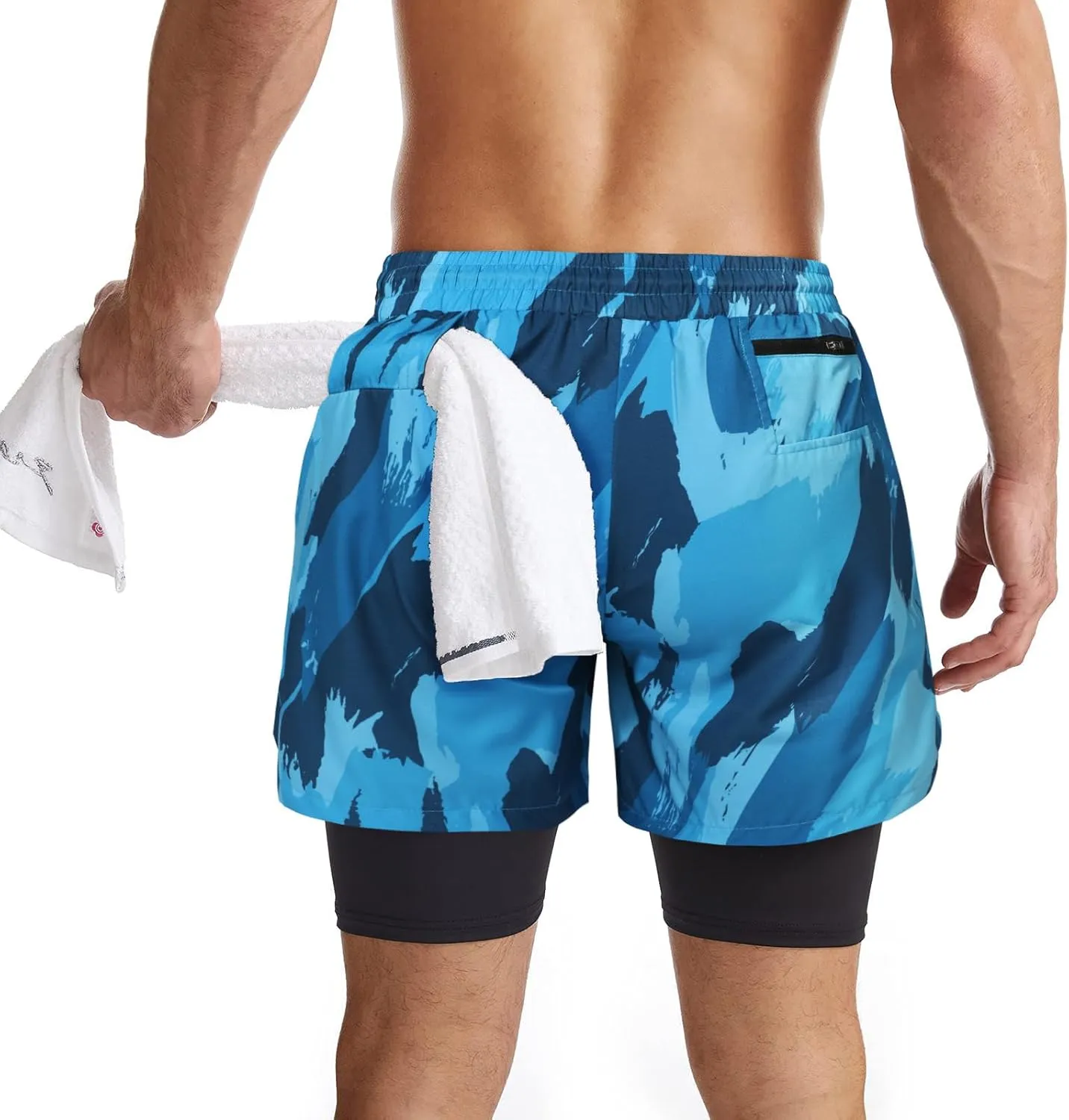 Surenow Mens 2 in 1 Running Shorts Quick Dry Athletic Shorts with Liner, Workout Shorts with Zip Pockets and Towel Loop