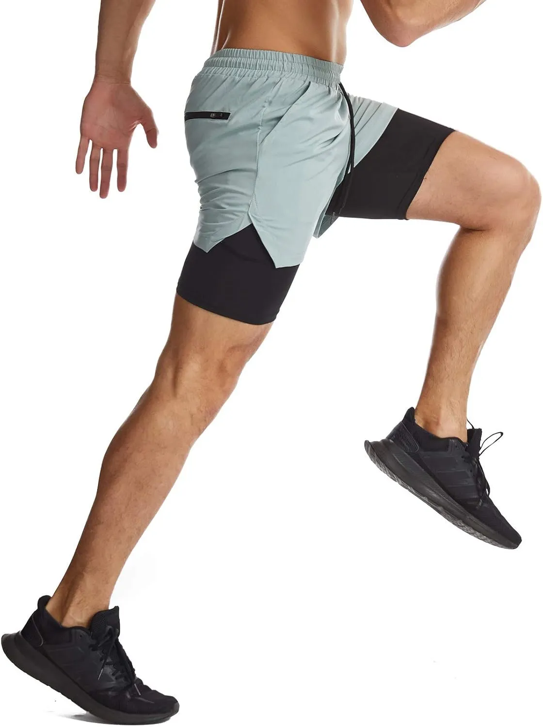 Surenow Mens 2 in 1 Running Shorts Quick Dry Athletic Shorts with Liner, Workout Shorts with Zip Pockets and Towel Loop