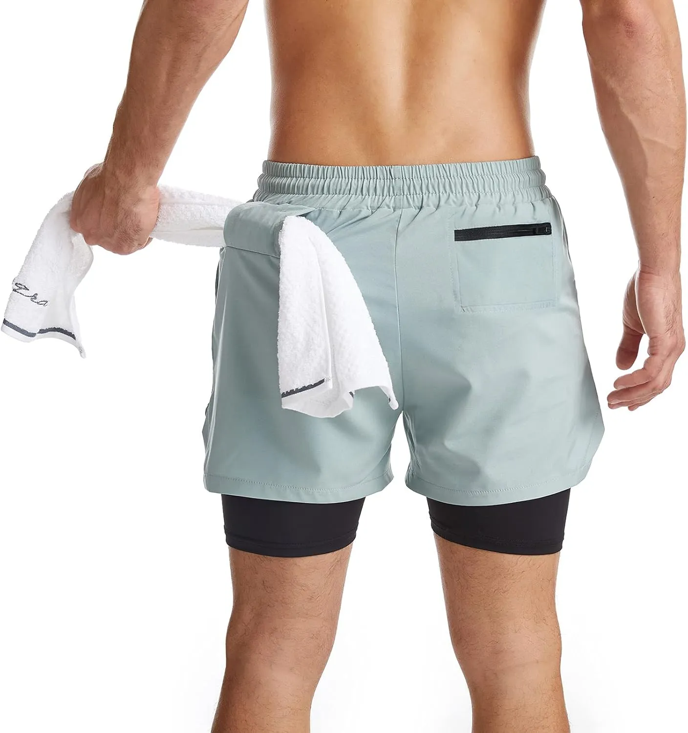 Surenow Mens 2 in 1 Running Shorts Quick Dry Athletic Shorts with Liner, Workout Shorts with Zip Pockets and Towel Loop