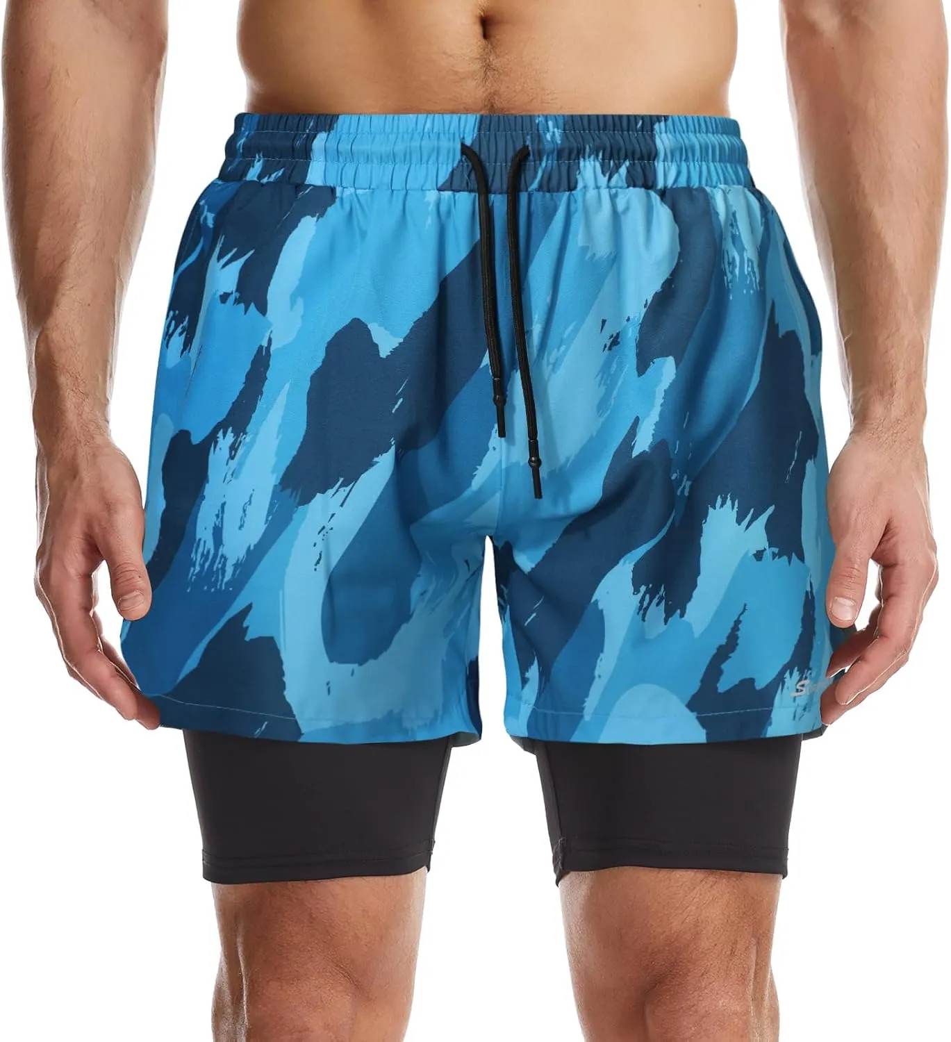 Surenow Mens 2 in 1 Running Shorts Quick Dry Athletic Shorts with Liner, Workout Shorts with Zip Pockets and Towel Loop
