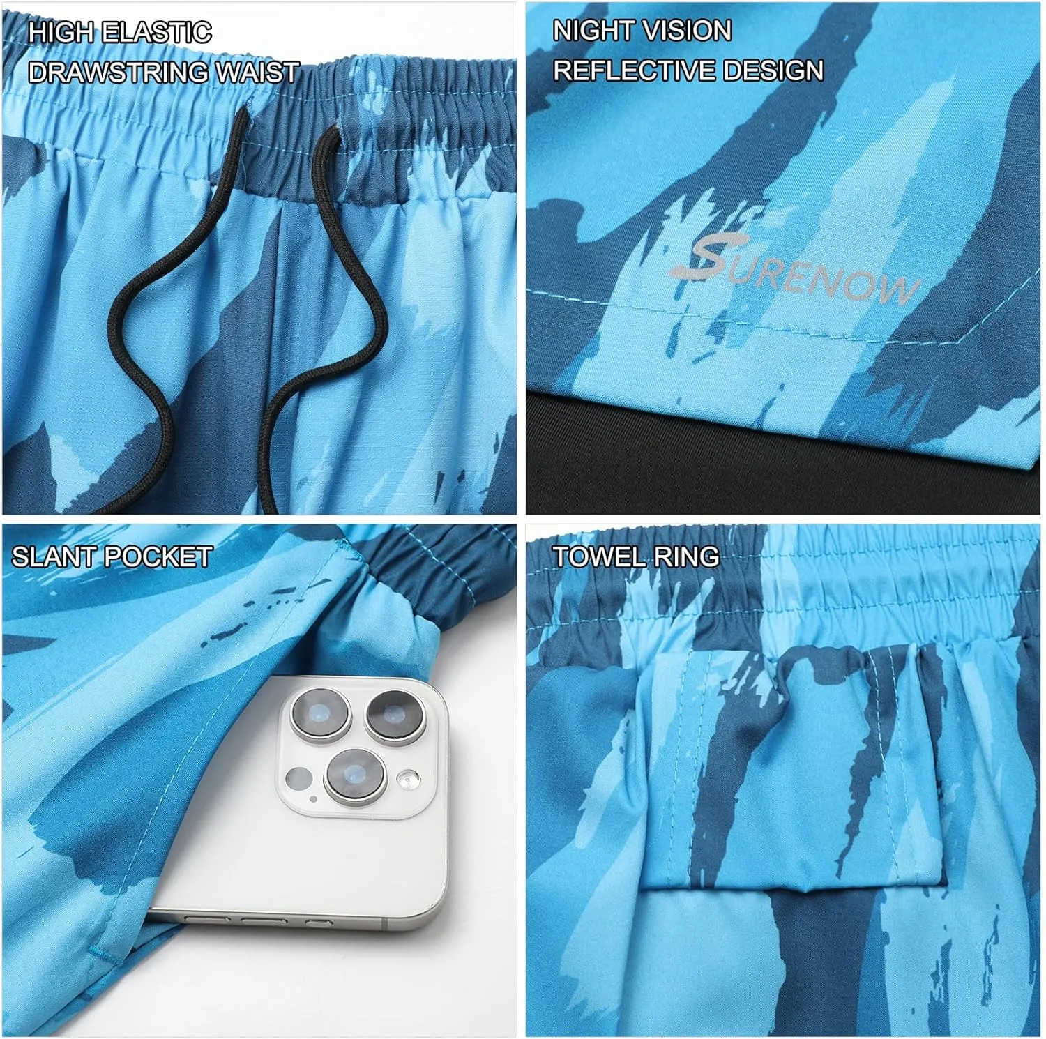 Surenow Mens 2 in 1 Running Shorts Quick Dry Athletic Shorts with Liner, Workout Shorts with Zip Pockets and Towel Loop
