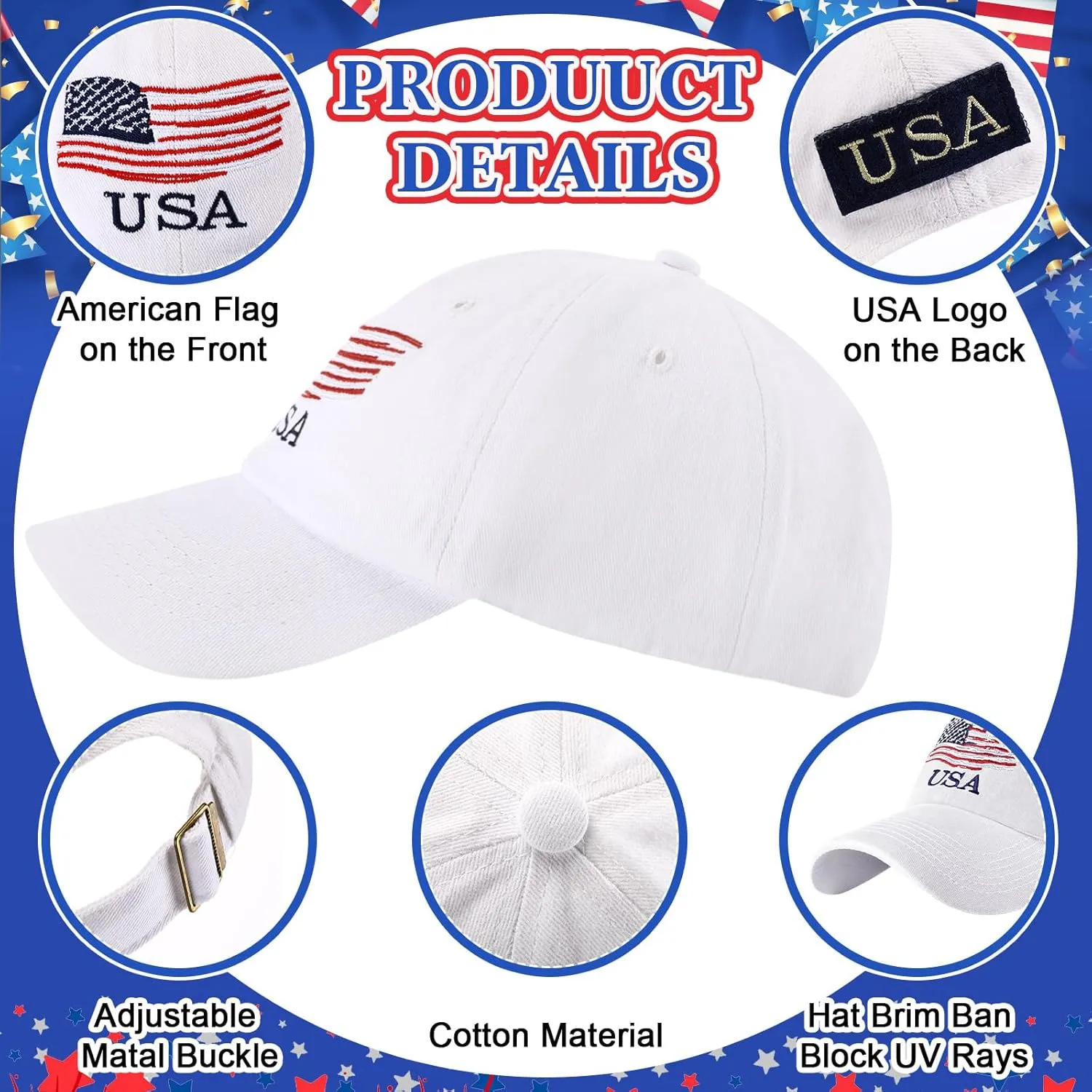 Tarpop 6 Pcs American Flag Baseball Cap Tactical USA Flag Hats Adjustable Washed Us Flag Cap for Men Women