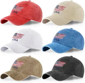 Tarpop 6 Pcs American Flag Baseball Cap Tactical USA Flag Hats Adjustable Washed Us Flag Cap for Men Women