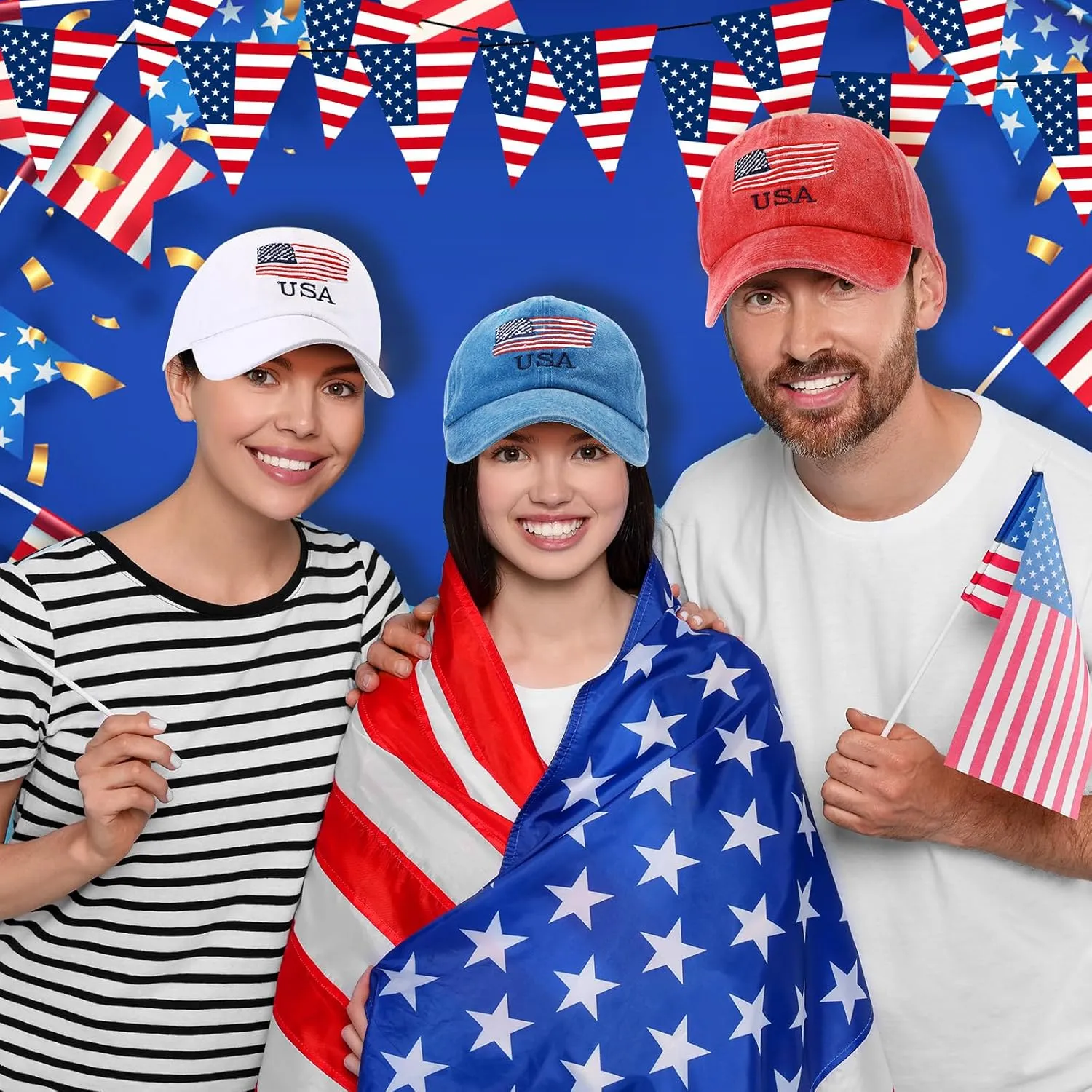 Tarpop 6 Pcs American Flag Baseball Cap Tactical USA Flag Hats Adjustable Washed Us Flag Cap for Men Women