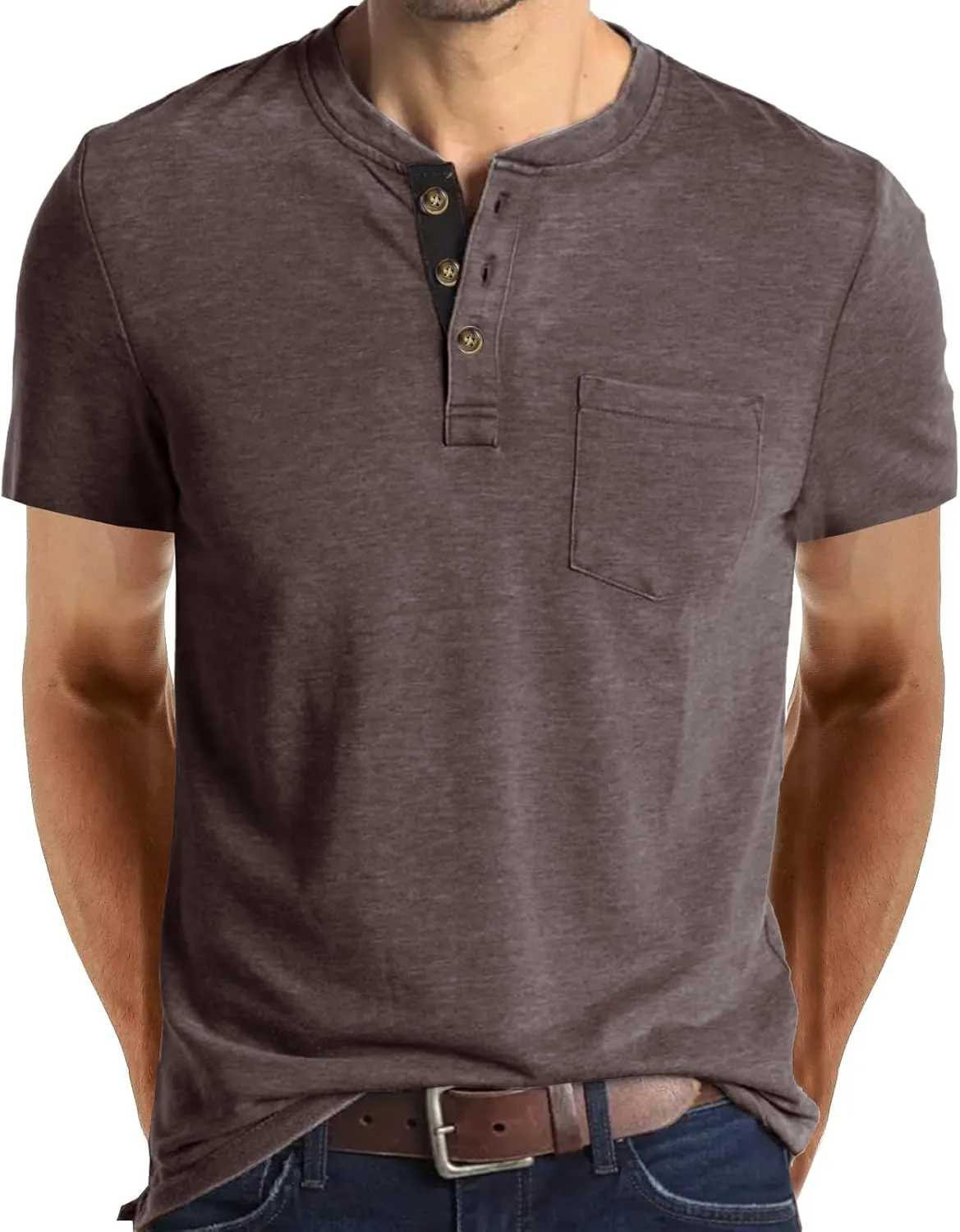 Uposiut Mens Henley Shirts Long/Short Sleeve T Shirt Fashion Casual Basic Plain Cotton Tee Shirts