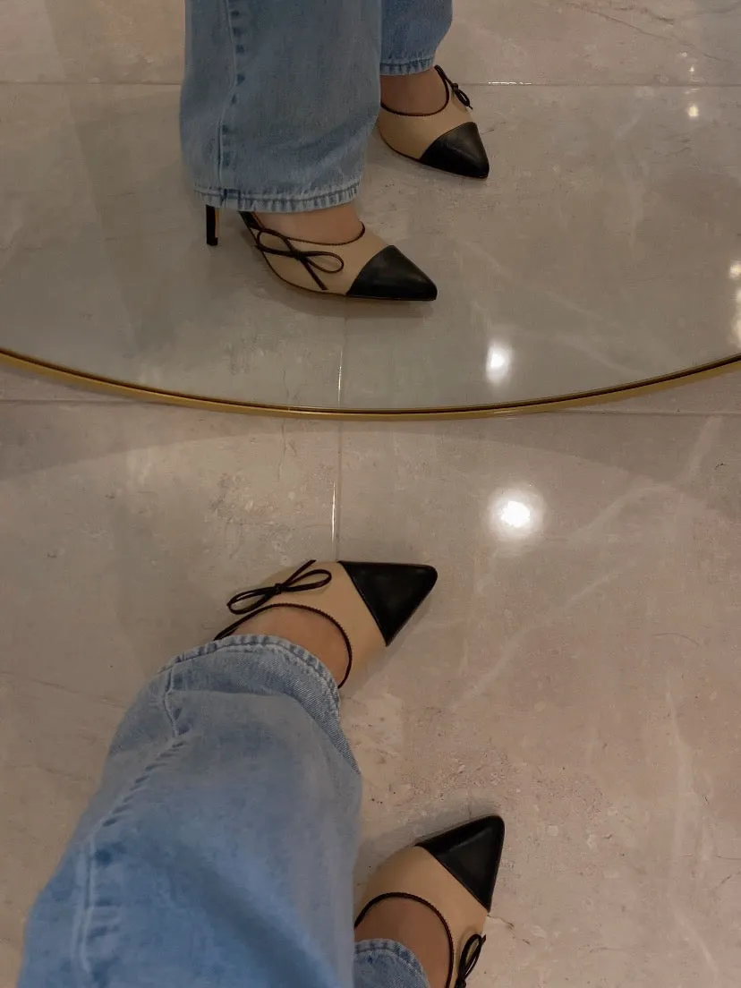 Vivi Pointed Toe Kitten Heel - Beige