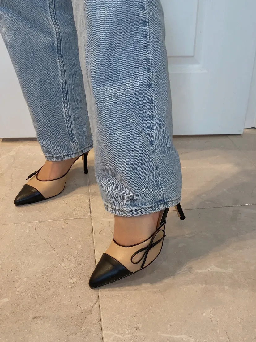 Vivi Pointed Toe Kitten Heel - Beige