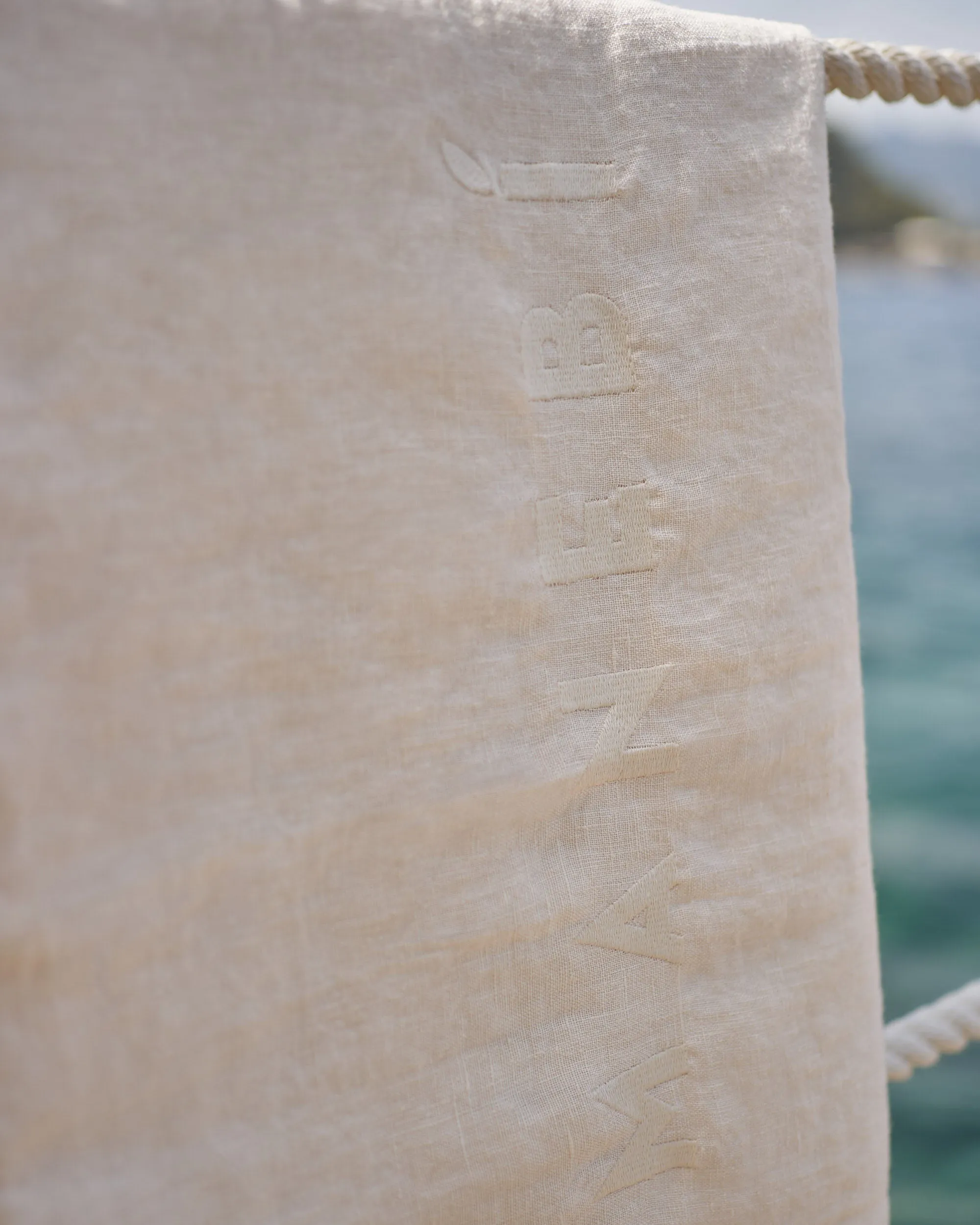 Washed Linen Beach Towel - MNK11 - Embroidered Logo Natural