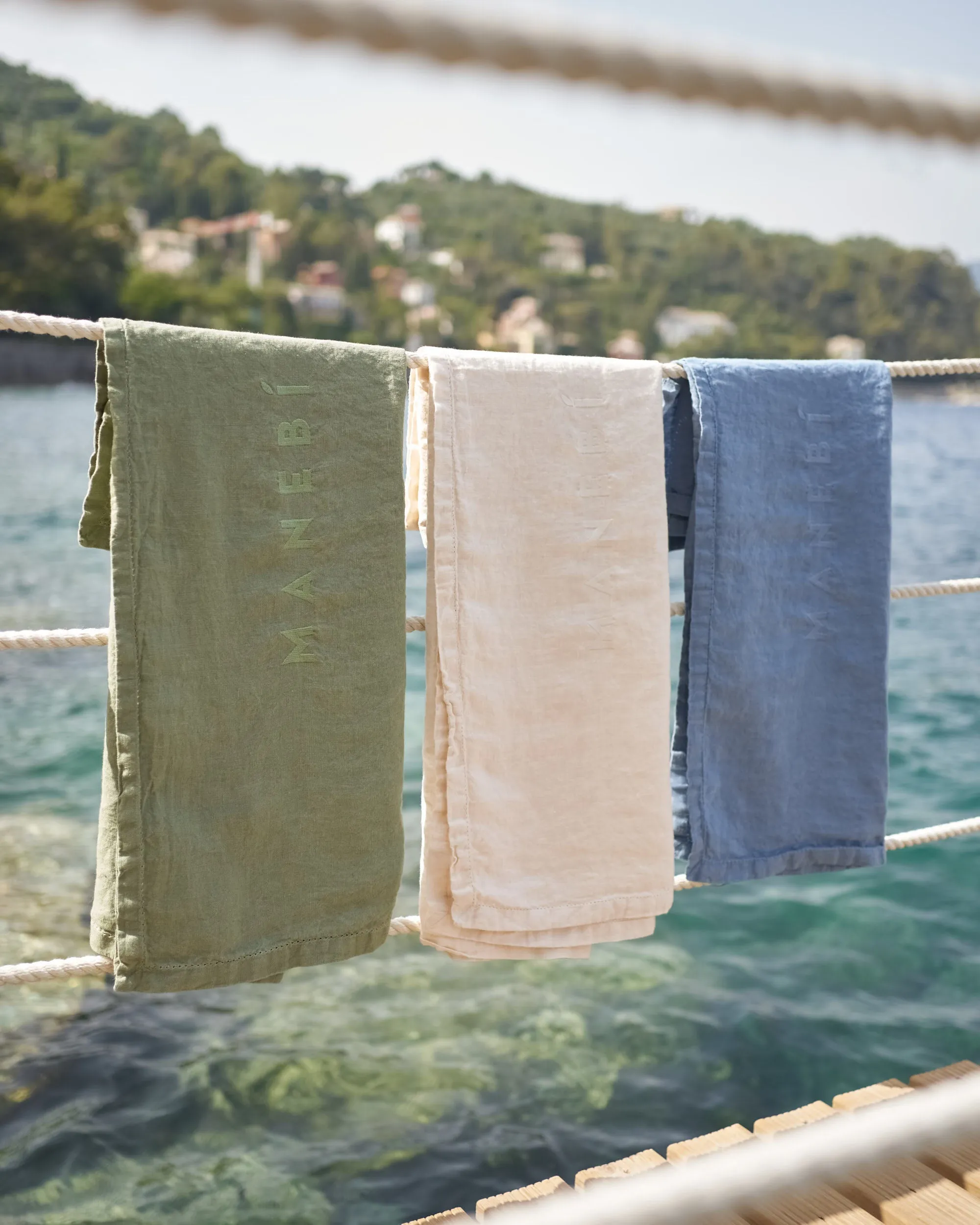 Washed Linen Beach Towel - MNK11 - Embroidered Logo Natural