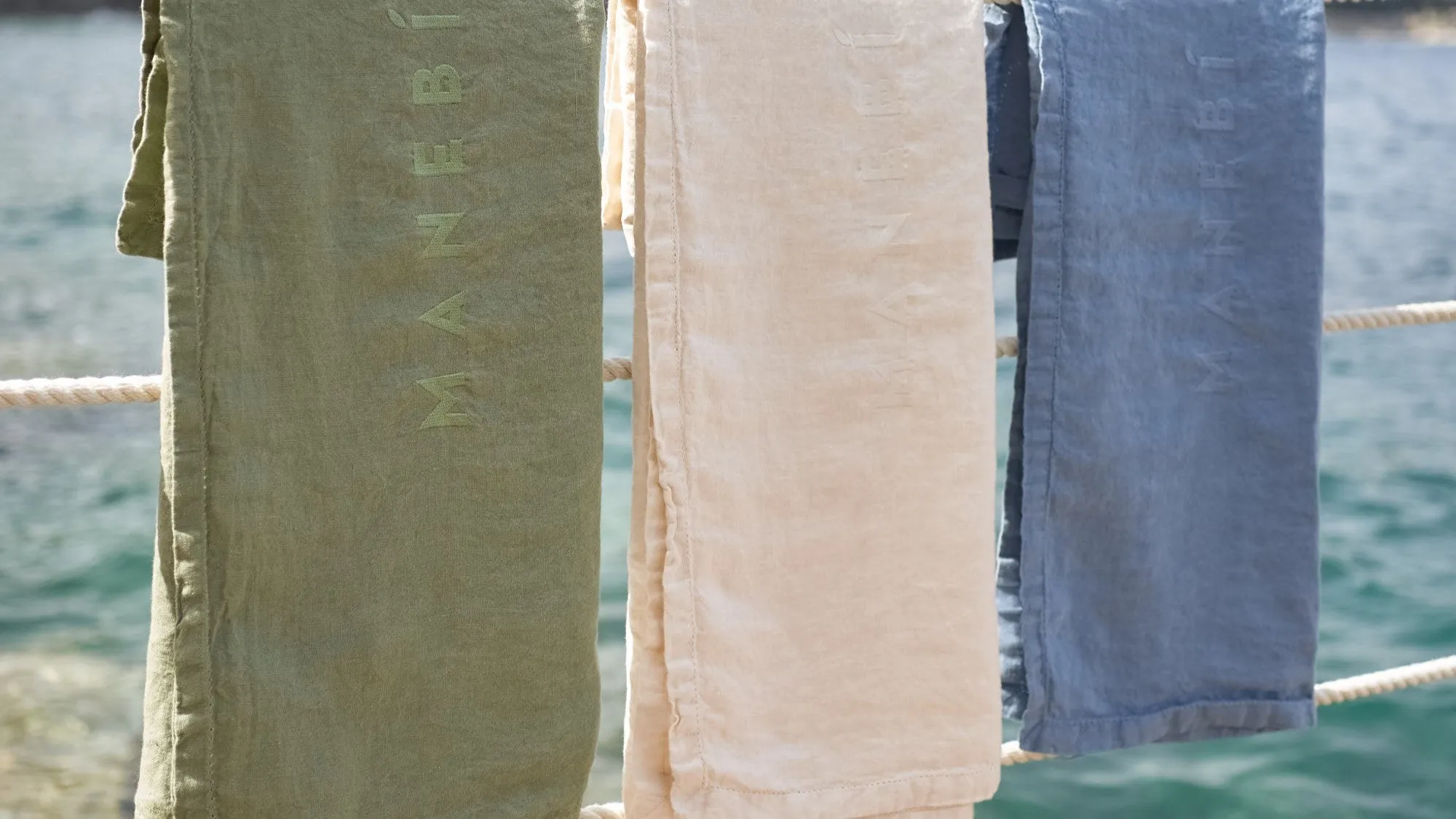 Washed Linen Beach Towel - MNK11 - Embroidered Logo Natural